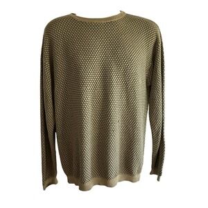 Barry Bricken‎ Mens XL 100% Silk Honeycomb Knit Sweater Tan Black Crew Neck